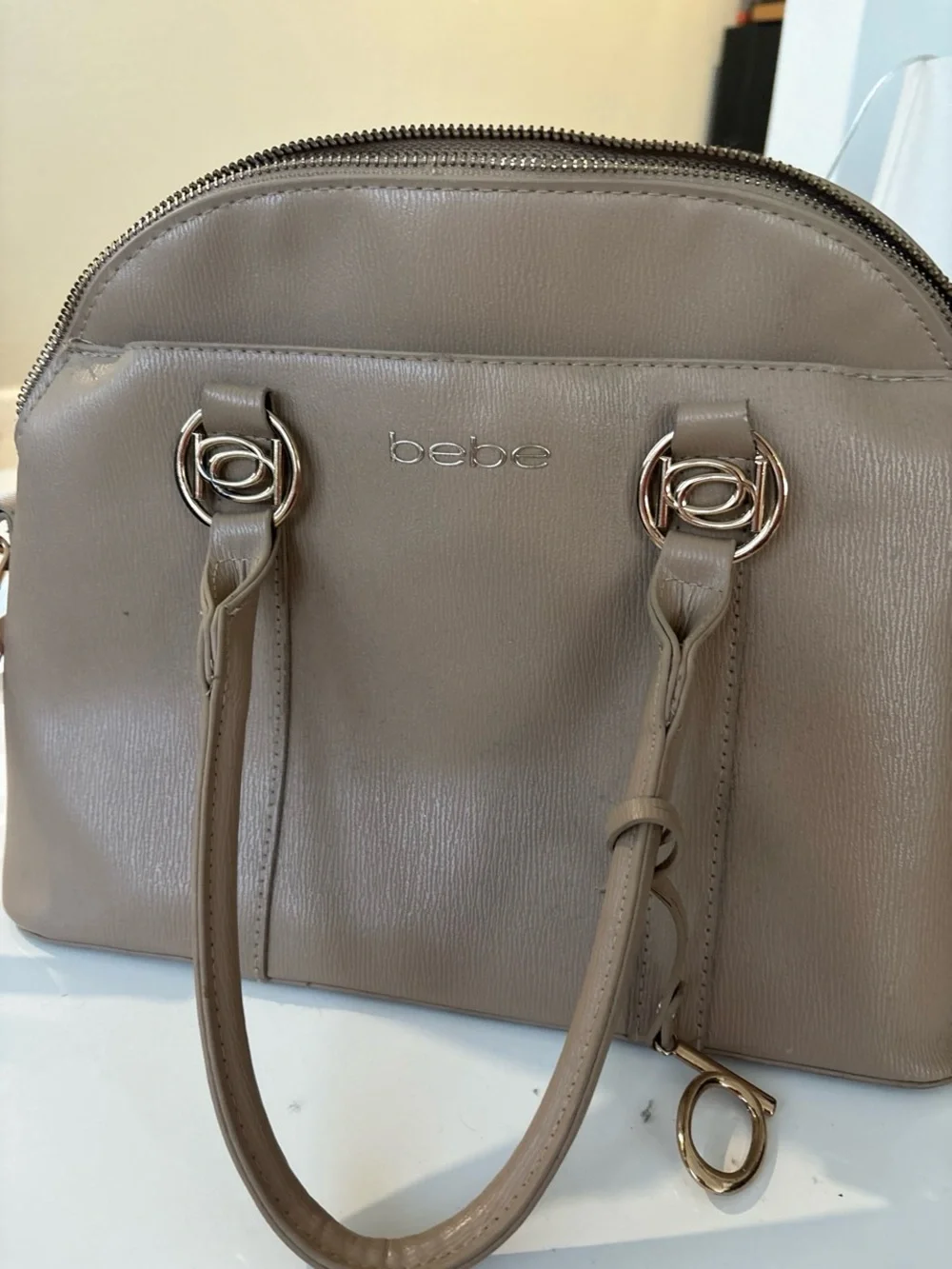 bebe Taupe Dome Crossbody with Gold Hardware